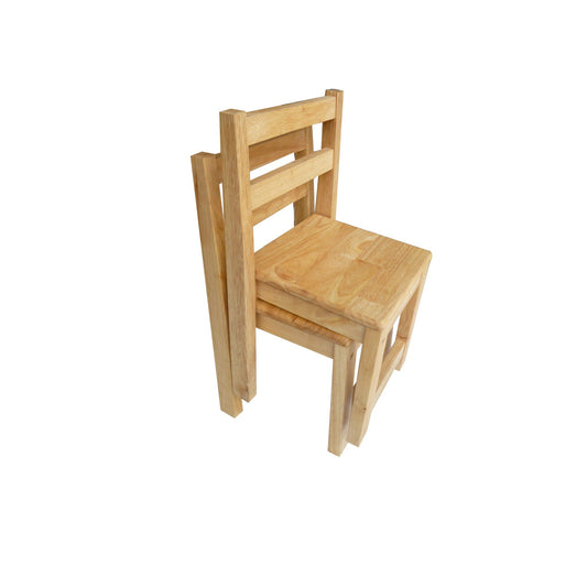 Standard wooden chair for kids up to five years old. Made from plantation timber that is oiled and lacquered. All materials used are child-safe and non toxic. This listing is for 1 chair. Comes flat packed for easy assembly.  See Children's Rubberwood Table to make a set. 