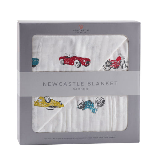 Vintage Muscle Cars and Motorcycles Bamboo Muslin Blanket