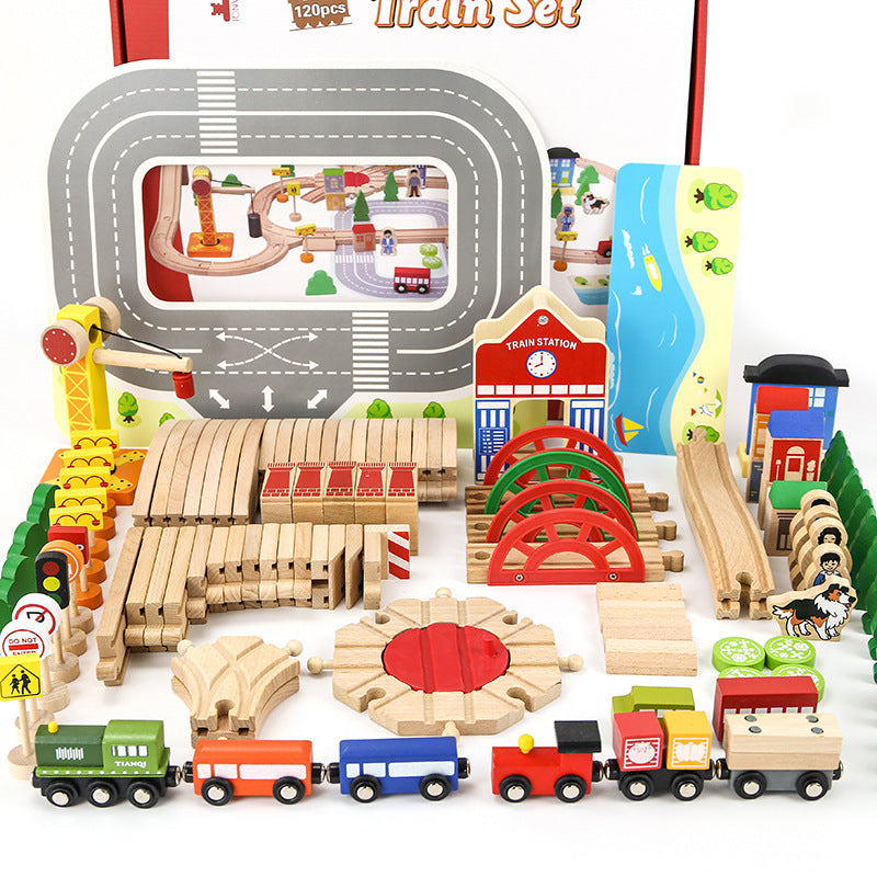 120 Pc Wooden Track Train Set