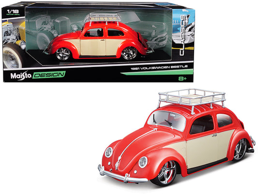 Volkswagen Beetle 1951 Orange Red w/ Roof Rack "Classic Muscle" 1/18 Diecast