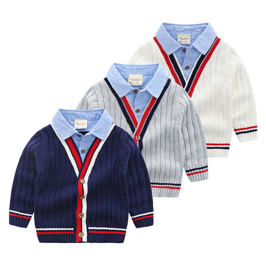 Baby Cardigan Sweater w/ Faux Shirt Lapel