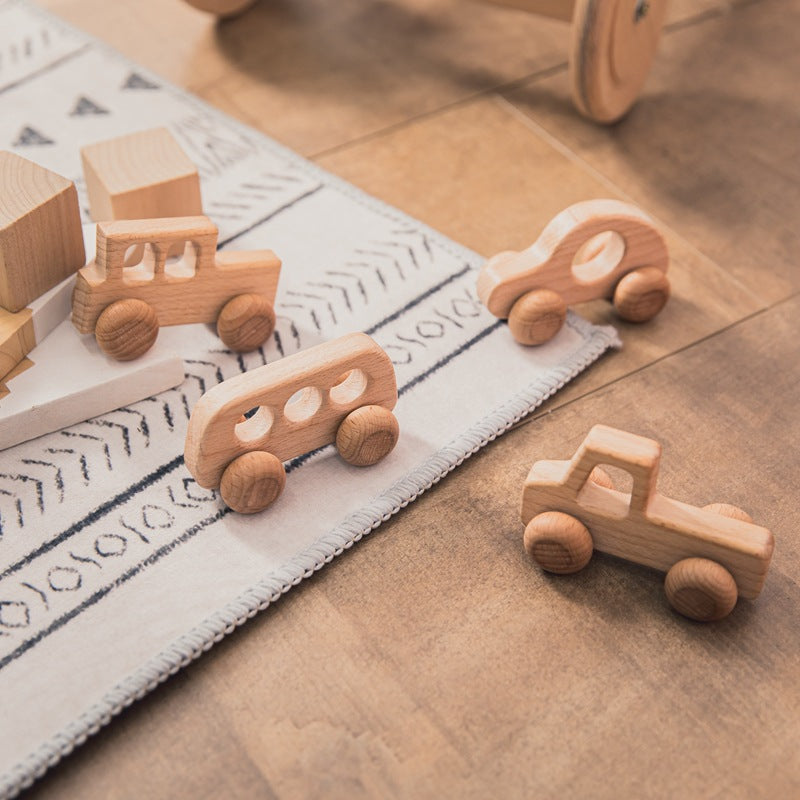 Simple Wooden Hand Push Cars & Trucks