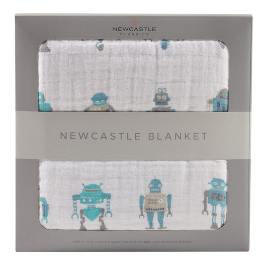 Robots Reversible Cotton Muslin Blanket