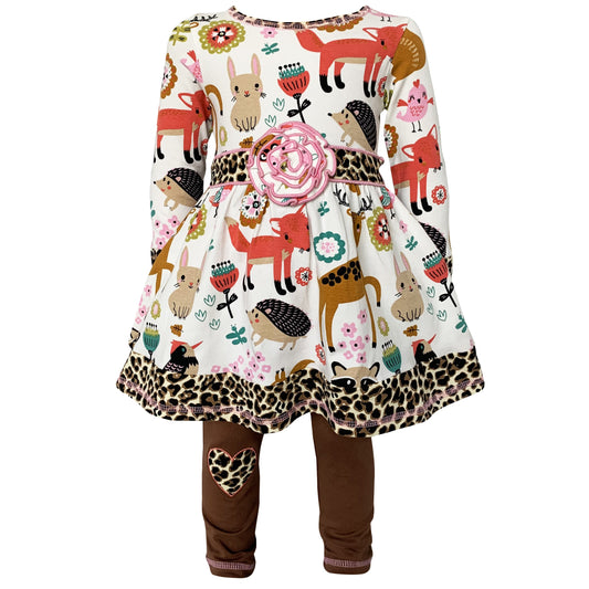 Girls Boutique Fall Forest Fox and Friends Dress & Leggings Set