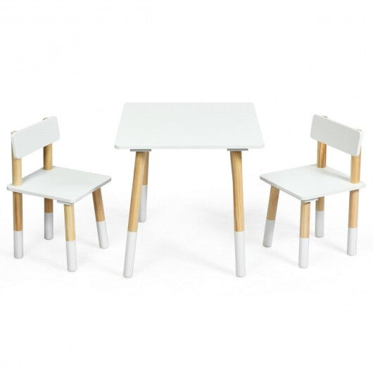 1 Kids Modern Wooden Table and 2 Chairs Set - White & Natural