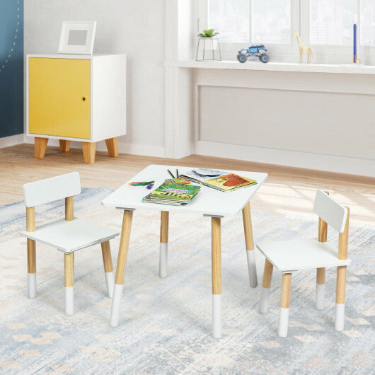 1 Kids Modern Wooden Table and 2 Chairs Set - White & Natural