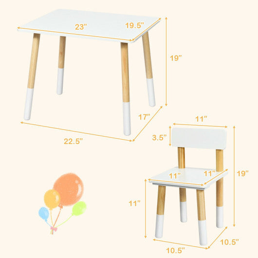 1 Kids Modern Wooden Table and 2 Chairs Set - White & Natural