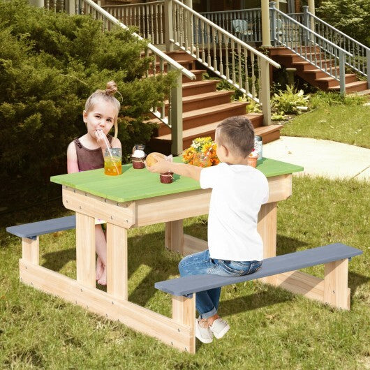 3-in-1 Indoor/Outdoor Wooden Kids Sand & Water Picnic Table w/ Play Boxes