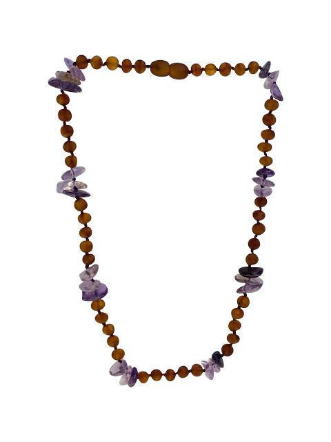 Cognac Amber + Amethyst Kids Necklace