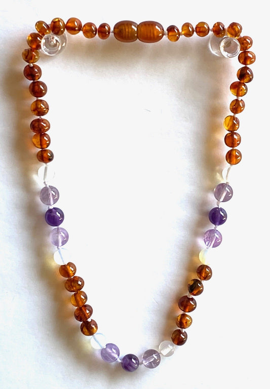 Amber + Opalite + Amethyst Baby Teething Necklace