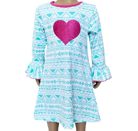 AL Limited Girls Boutique Blue & Pink Heart Soft Cotton Long Sleeve