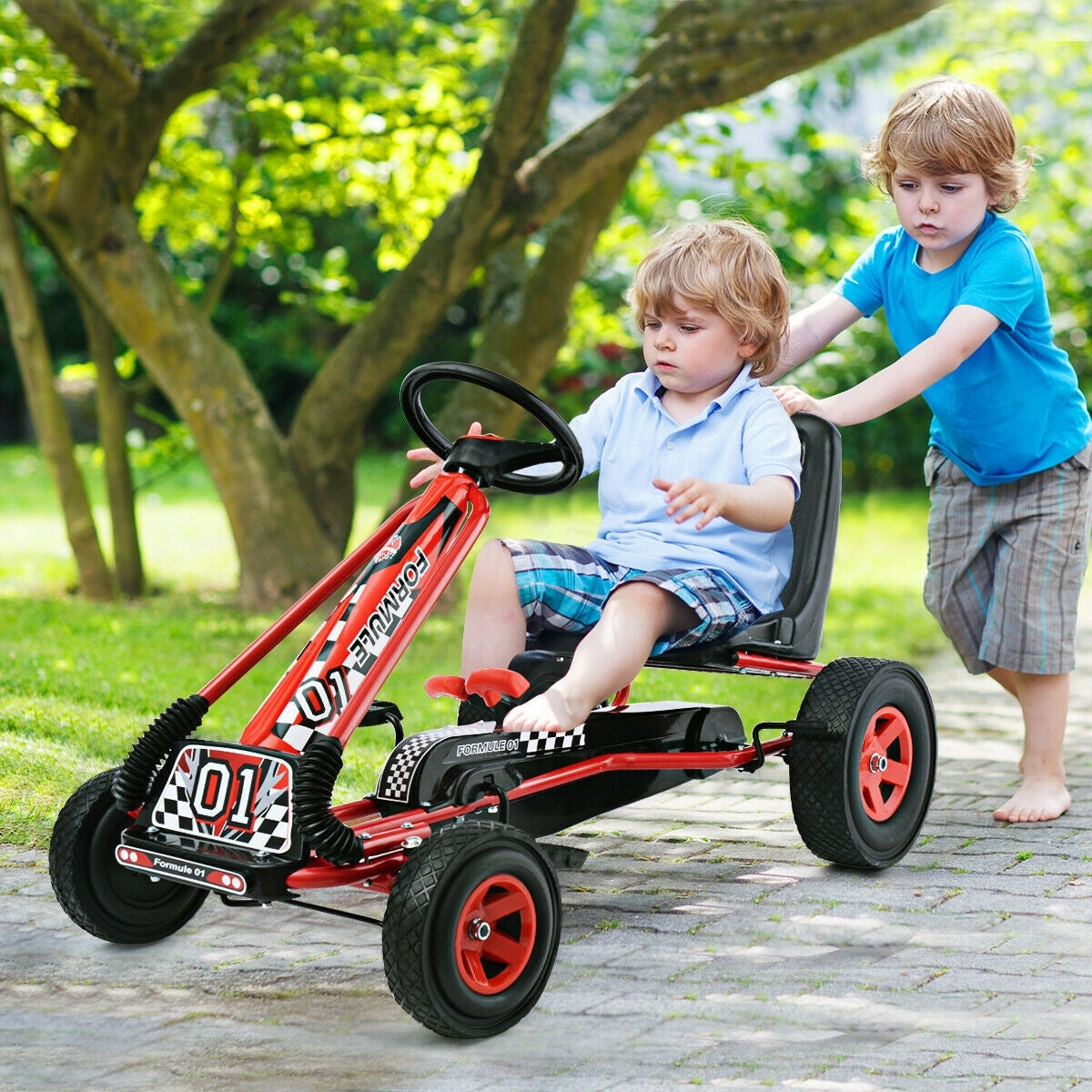 4 Wheels Kids Ride On Pedal Powered Bike Go Kart Racer Car - Red