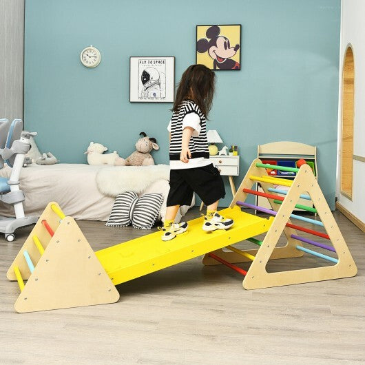 3-in-1 Kids Climbing Ladder Set - 2 Triangles w/ Ramp