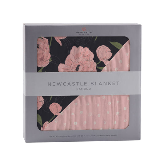 Peonies and Pretty in Pink Reversible Bamboo Blanket