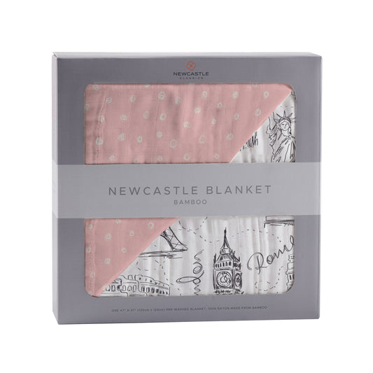 Pretty in Pink and London, Paris, New York Reversible Bamboo Blanket