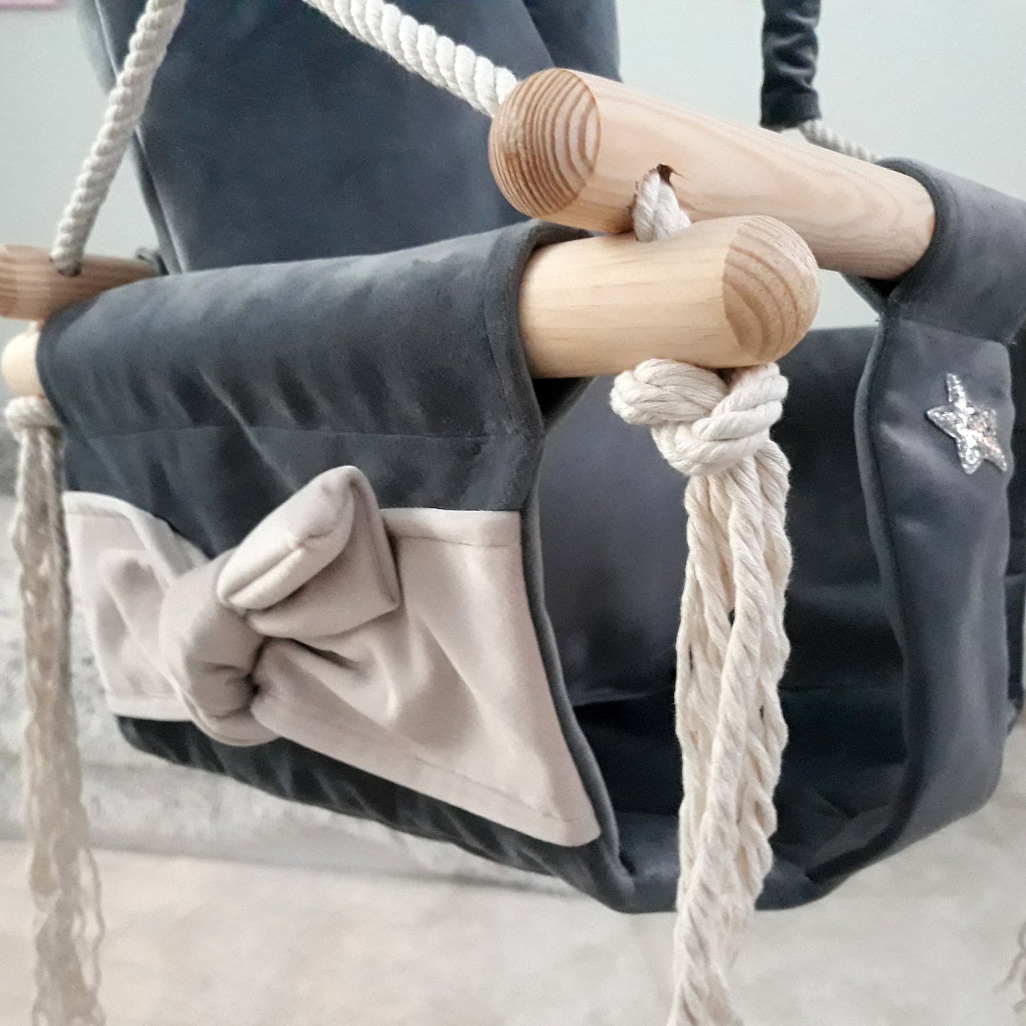 Velvet Baby Swing w/ Crown Cushion - Grey