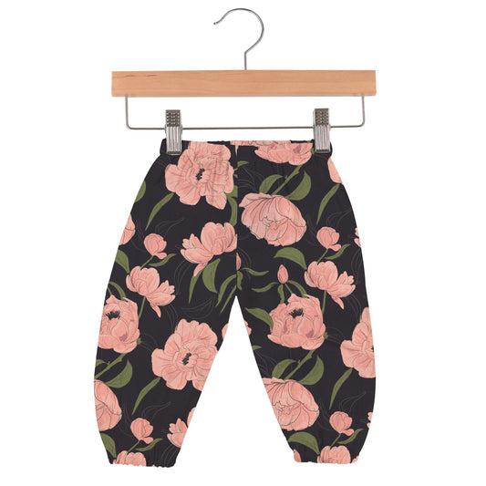 Peonies Black Baby Pants