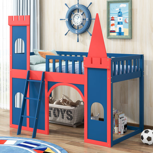 Twin Size Castle Shaped Loft Bed with Underbed Storage Space