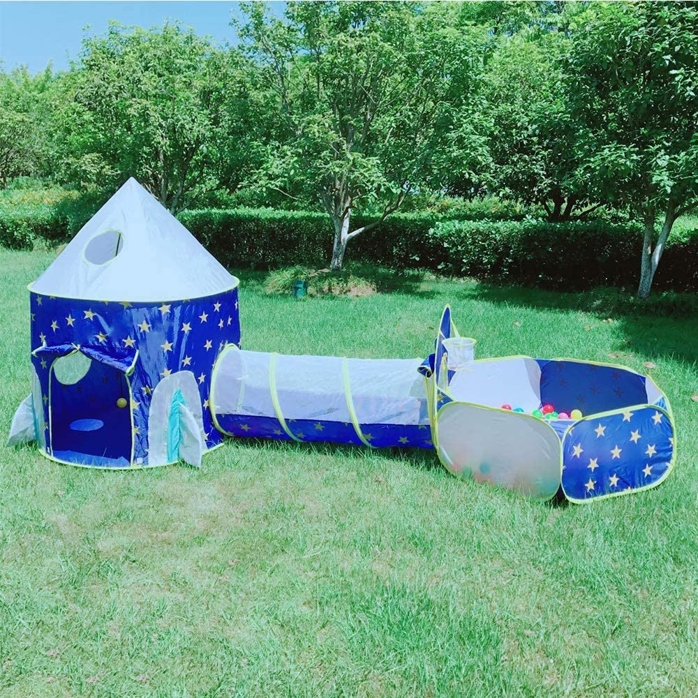 3 in 1 Rocket Ship - Indoor/Outdoor Tent w/ Tunnel Ball Pit Hoop