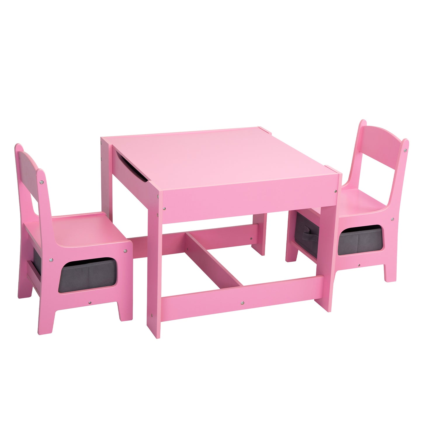 3-in-1 Kids Wood Table and 2 Chairs, Activity Table Set w/ Storage, Blackboard, Double-Sided Table