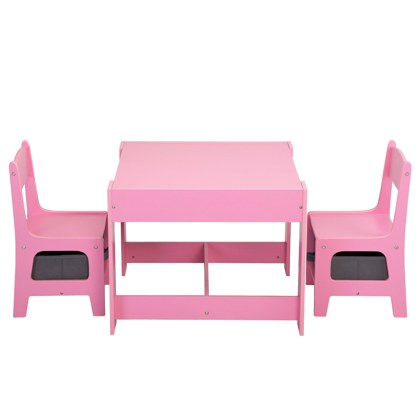 3-in-1 Kids Wood Table and 2 Chairs, Activity Table Set w/ Storage, Blackboard, Double-Sided Table