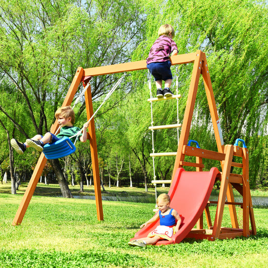 Outdoor Wooden Swing-N-Slide Play Set