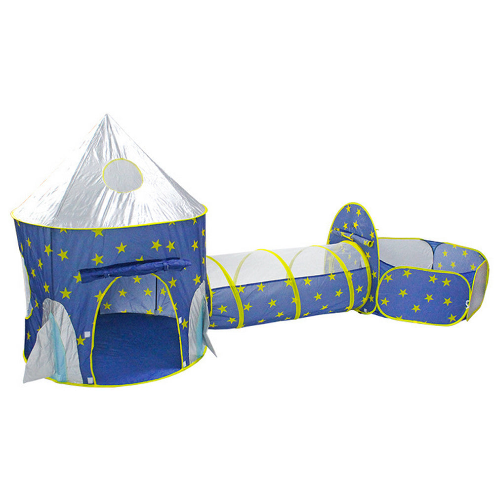 3 in 1 Rocket Ship - Indoor/Outdoor Tent w/ Tunnel Ball Pit Hoop