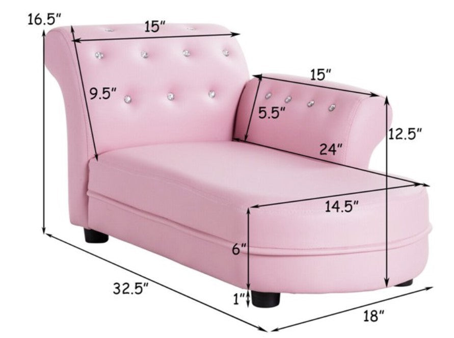 Pink Gem-Studded Kids' Chaise Lounge Sofa