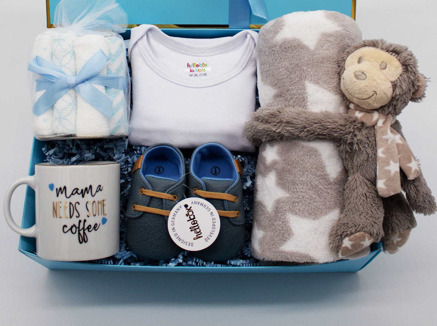 Hellobox Newborn Baby Boy Bath & Bed Gift Set w/ Mug for Mama (17 pcs)